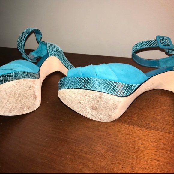 Teal Peep Toe Platforms - Picture 4 of 9